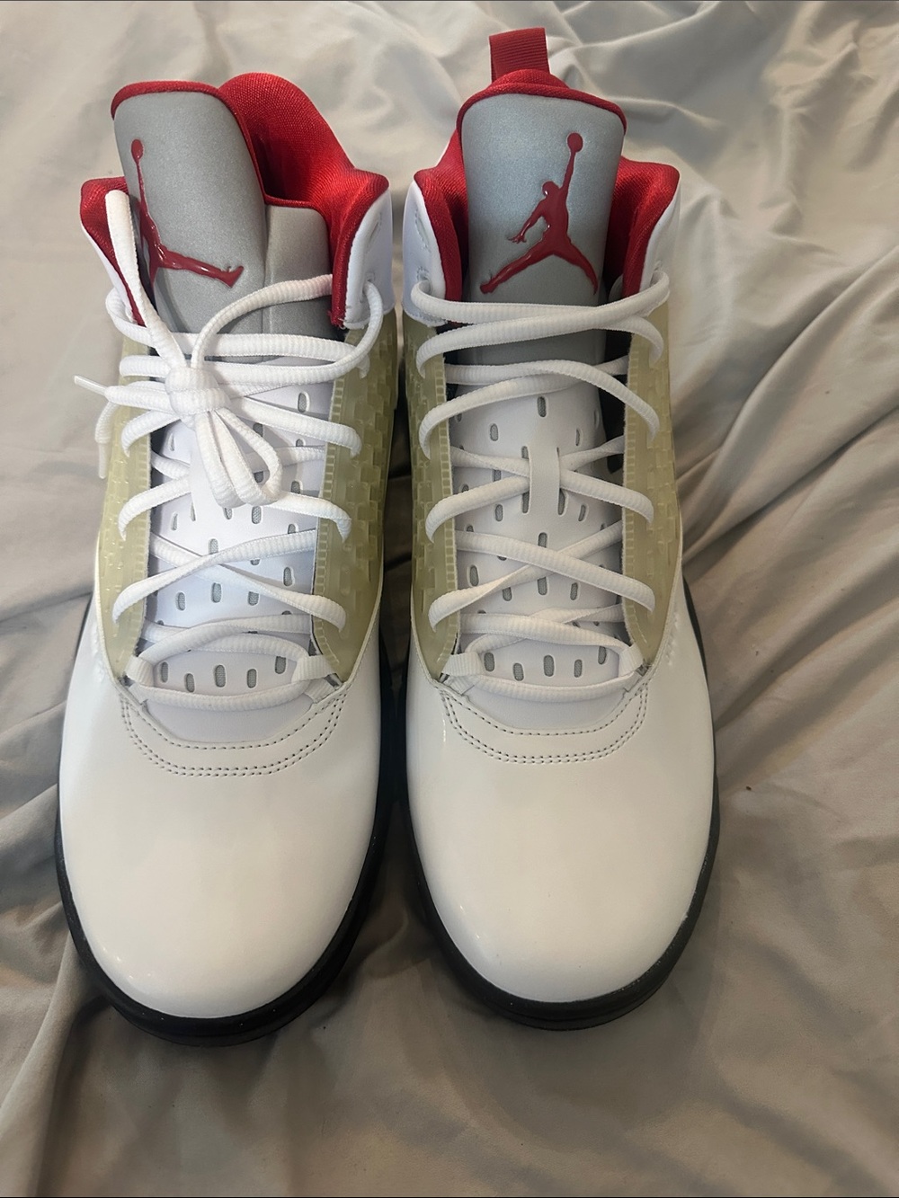 Jordan Kids White and Red Mid-Top Sneakers with Black Soles